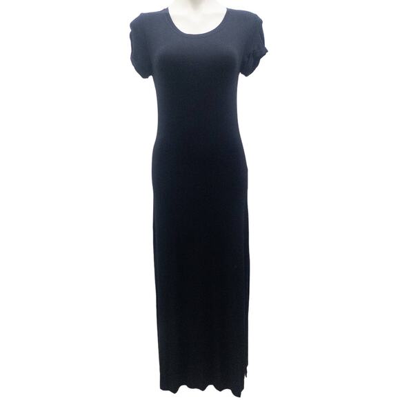 Adrienne Vittadini Knit Maxi Dress Short Sleeve Navy Blue Scoop Neck Small - Picture 1 of 5
